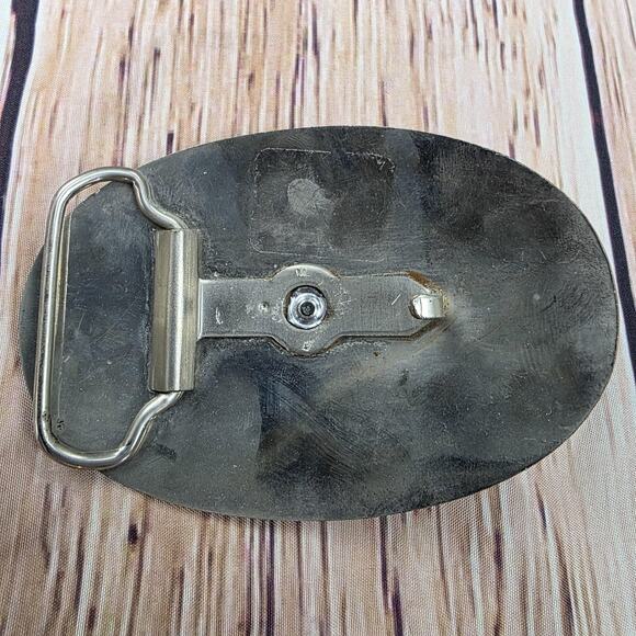 Vintage Western Cowboy Belt Buckle Oval Metal Engraved Rodeo Roper 4" Wide - Picture 8 of 10